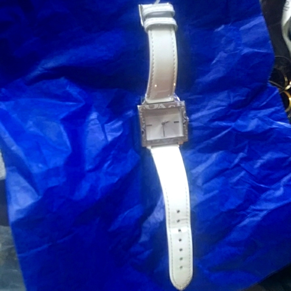 Coach white patent leather band ladies watch just back from watch doctor!